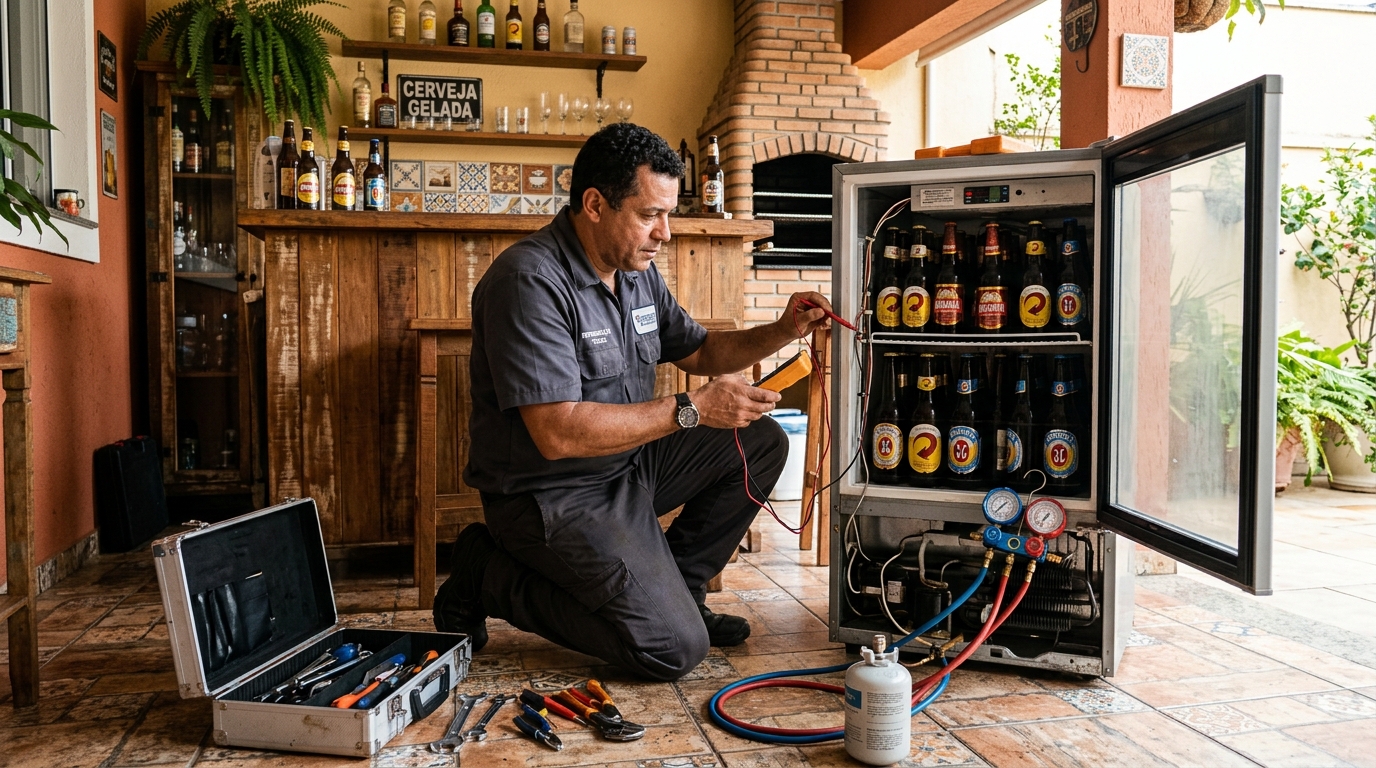Recarga de gás refrigerante de cervejeira em Marília‑SP
