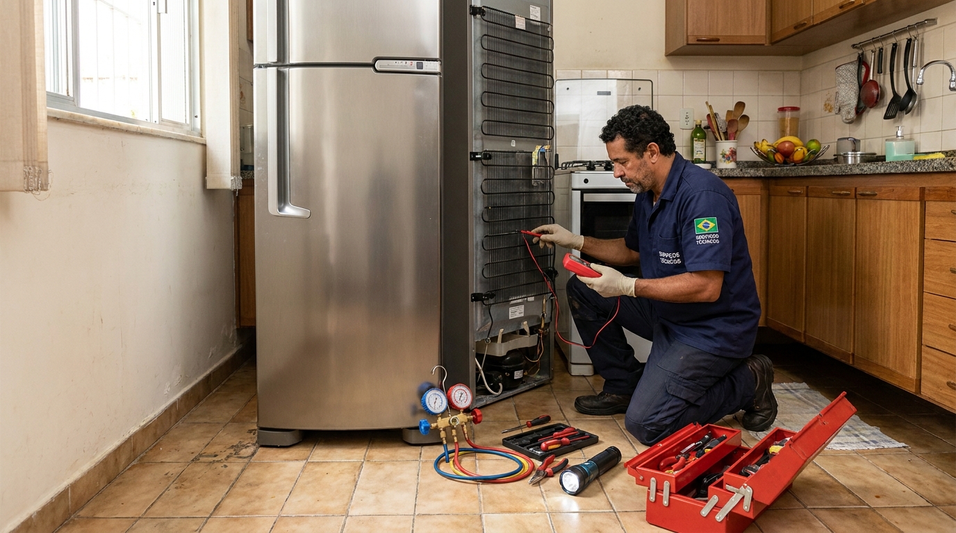 Técnico de conserto de eletrodomésticos em atendimento em Marília‑SP